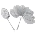 Artificial Silk Rose Leaves, Gold Silver Green Fake Faux Wired Single Leaf